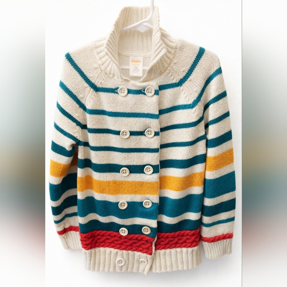 Gymboree Striped Knit Cotton Cardigan 7/8 Preppy Cottagecore Spring Sweater